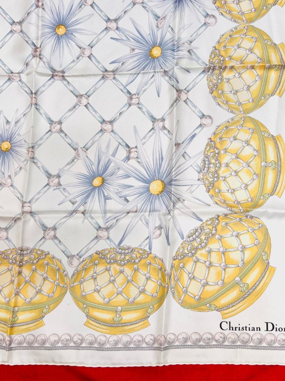 Beautiful Christian Dior 100% Silk Satin Scarf 34"Sand beige gold ceramic (32 - Picture 15 of 16
